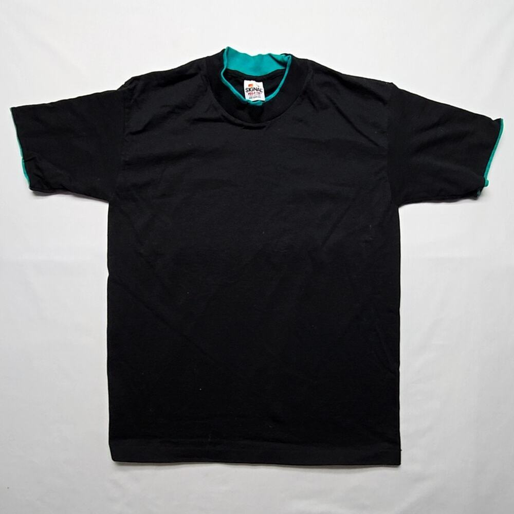 Vintage Blank Shirt Signal Mega-Tee Black Double Collar Small Shirt 90s